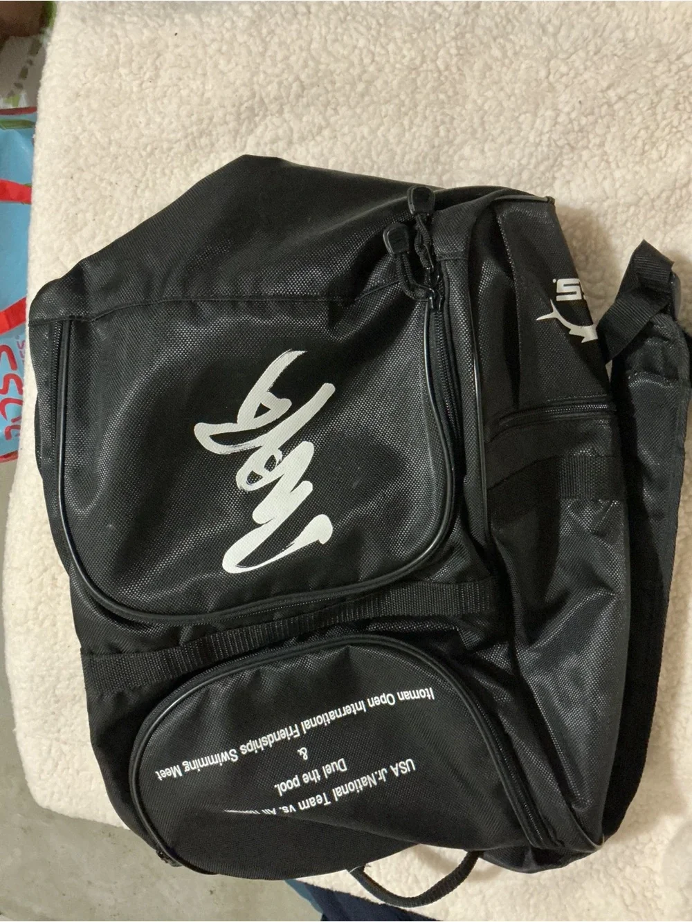 Vintage Black Backpack with White Script Logo